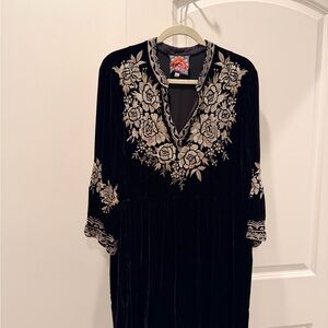 Johnny Was Black Floral Embroidered Dress